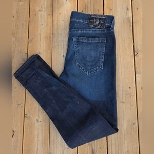 True Religion Jeans, Rocco Relaxed Skinny, Dark Wash, 34 Waist, Good Condition